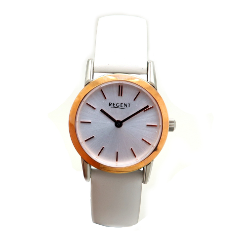 Regent Damen Armbanduhr 2103124 roségoldfarben weißes Lederband