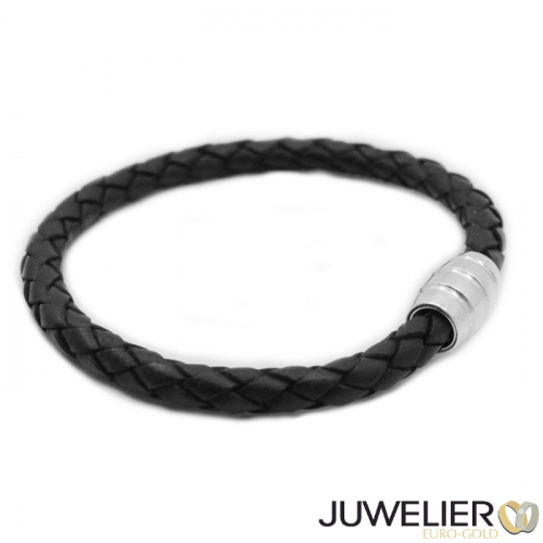 Armband Echt Leder schwarz mit Magnetverschluss aus 925 Silber, Länge 19cm