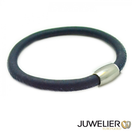 Armband dunkelblaues Echt Leder mit Magnetverschluss aus 925 Silber, Länge 19cm