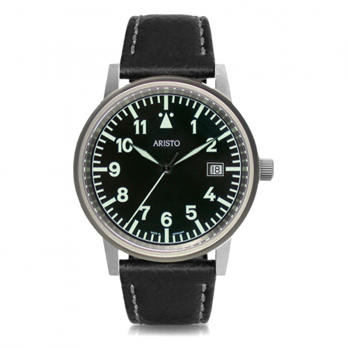 ARISTO Armbanduhr 3H07 Fliegeruhr 38,5mm mit Lederband, Ronda-Werk