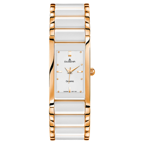 DUGENA Damen Armbanduhr Keramik-Edelstahl 4460590 weiß-rosé