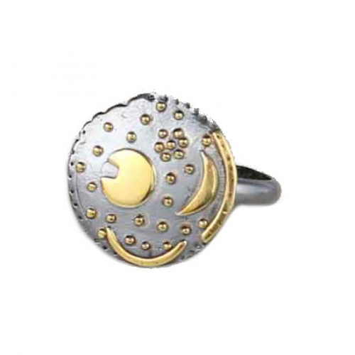 Ring Himmelsscheibe von Nebra aus 925-Silber zum Teil vergoldet, Ringgröße 55-58
