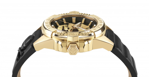 Philipp Plein Herren Armbanduhr PWAAA0521 The Skull Leder-Edelstahl Goldfarben