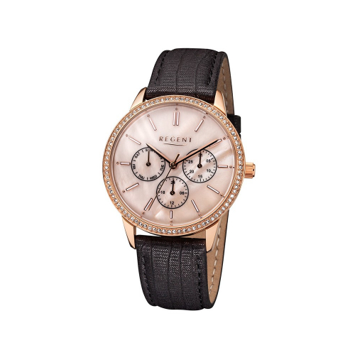 Regent Multifunktion Damen Armbanduhr LD-1513 roségoldfarben Perlmutt-Zifferblatt