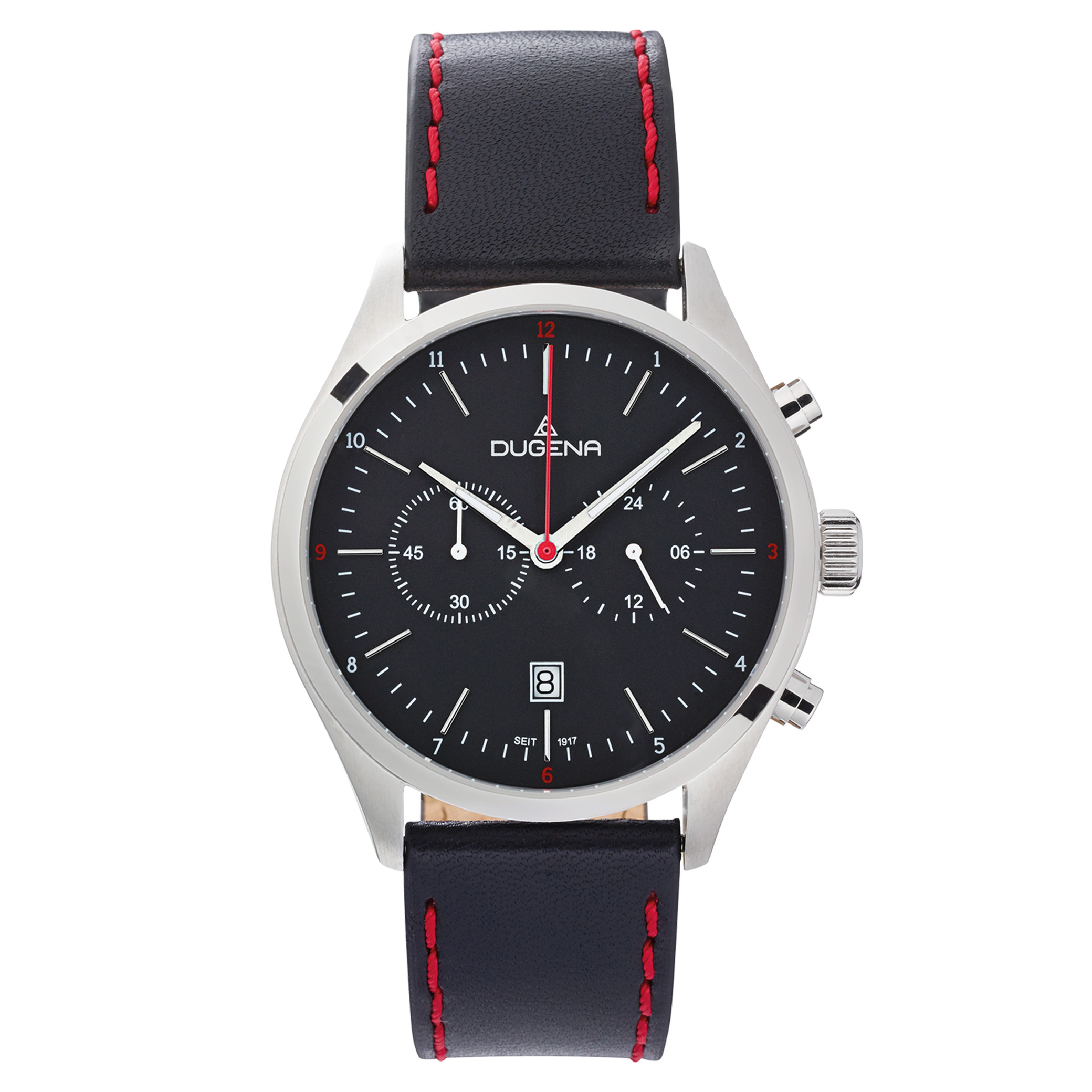 Dugena Dakar Sapphire Wrist Watch 10ATM Glass Men\'s Leather Chronograph 4461054