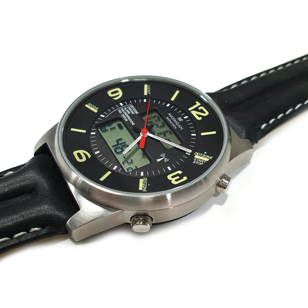 Maximilian 5402-3 Funkuhr Ana-Digi Analog-Digital Herrenamrbanduhr Chrono Alarm Tag-Datum