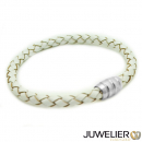 Armband aus Echt Leder weiß mit Magnetverschluss aus 925 Silber, Länge 21cm